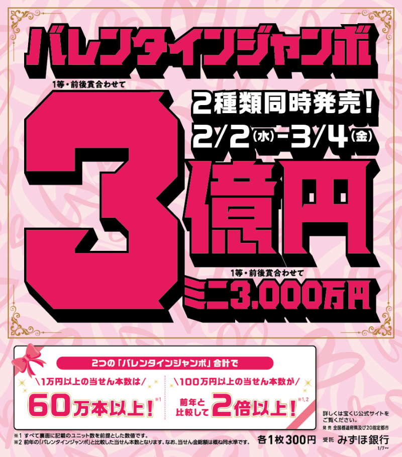 バレンタインジャンボ宝くじ発売